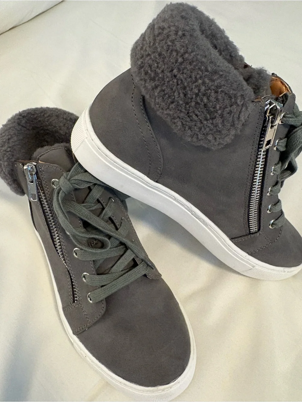 DV by Dolce Vita Gray High-Top Sneakers with Sherpa Collar